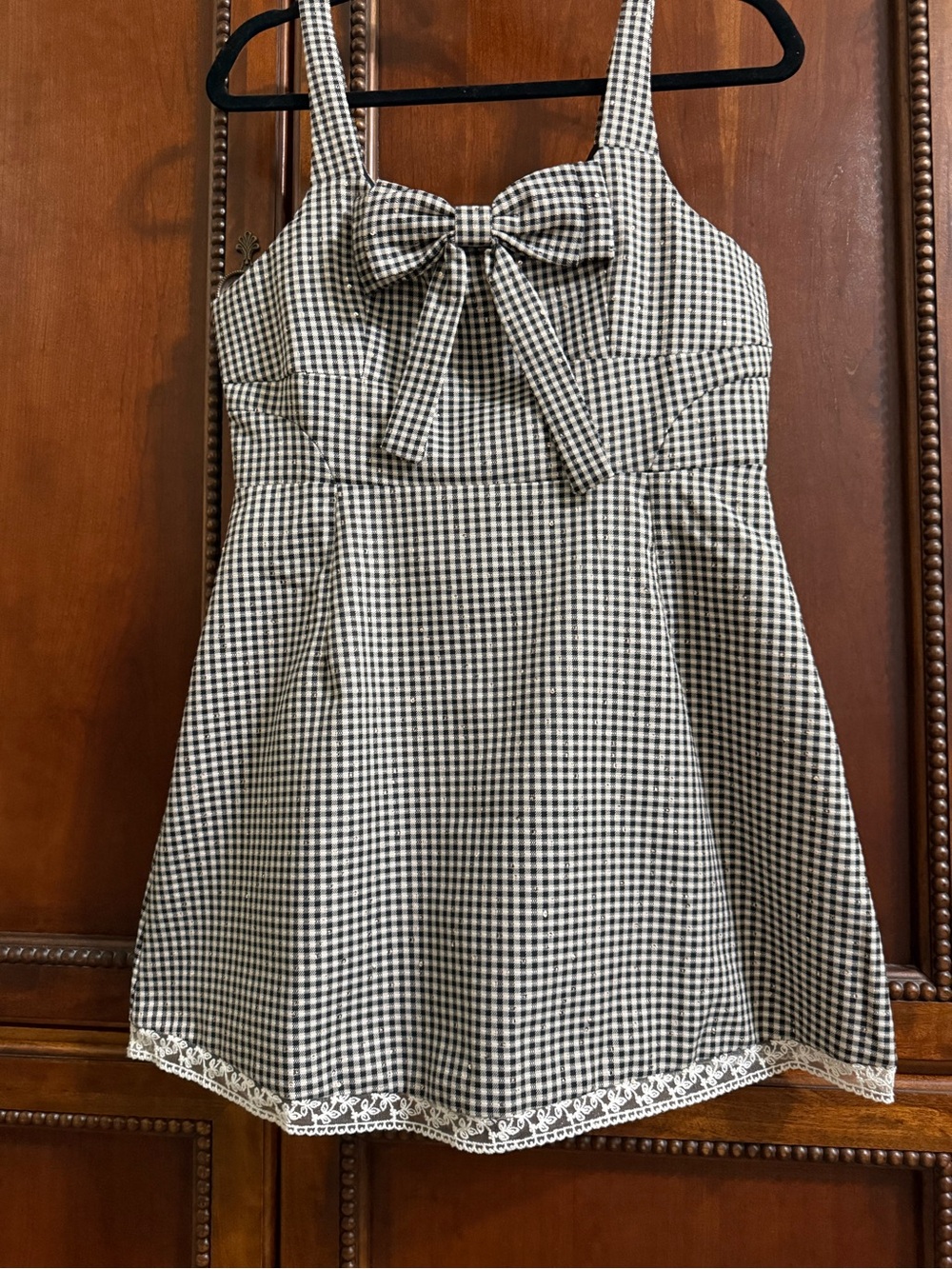 Gingham Bow-Front Mini Dress in Black & White